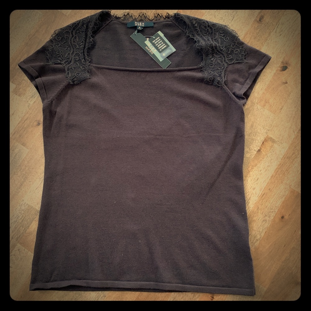 NWT Alex Marie Brown Lace Knit Top Medium